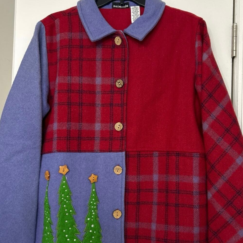 Vintage Christmas Patchwork Wool Blend Jacket Coa… - image 3